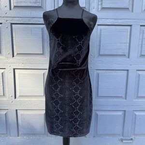 Black Suede Snake‎ Print Body Con Mini Dress Size 12!